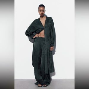 Zara 2 Piece Satin Effect Embroidered Dress and Pants